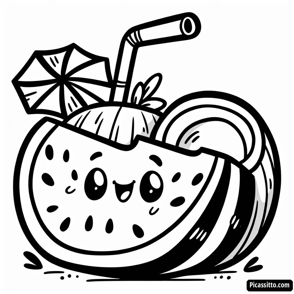 Page à Colorier de la Tranche de Pastèque Heureuse