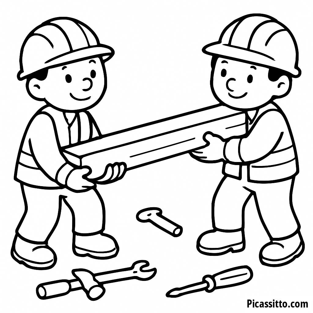 Hardworking Construction Workers Coloring Page