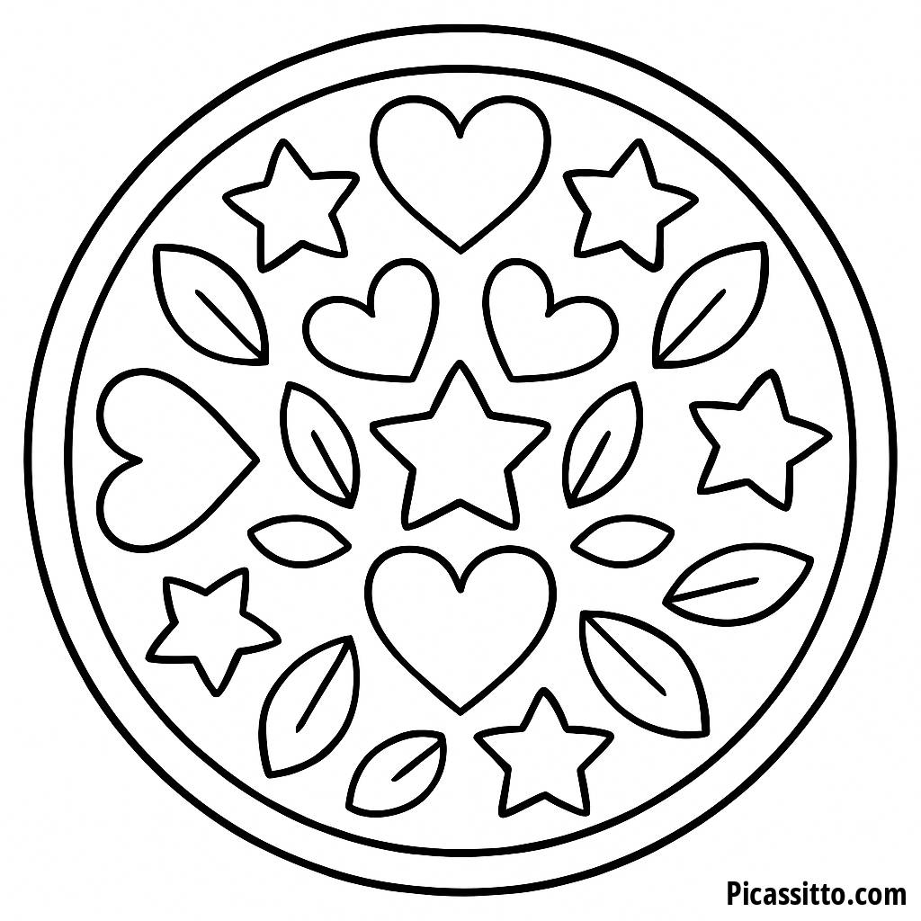 Página para Colorear Mandala de Corazones y Estrellas
