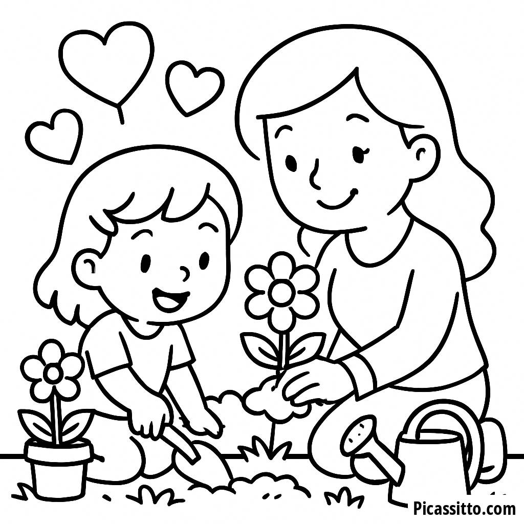 Herzliche Malvorlage zum Muttertag: Blumen Gemeinsam Pflanzen
