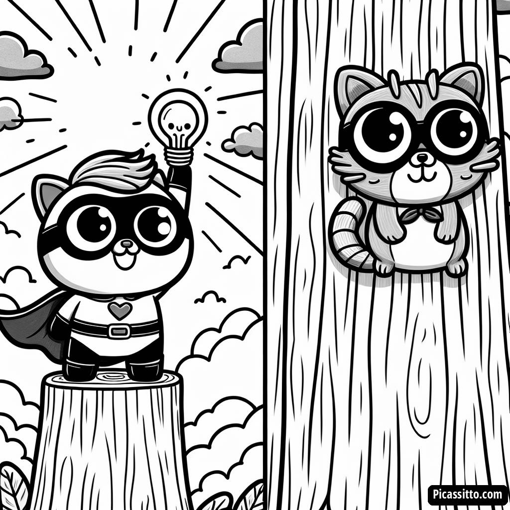 Раскраска: Супергерой Спасает Кота с Дерева