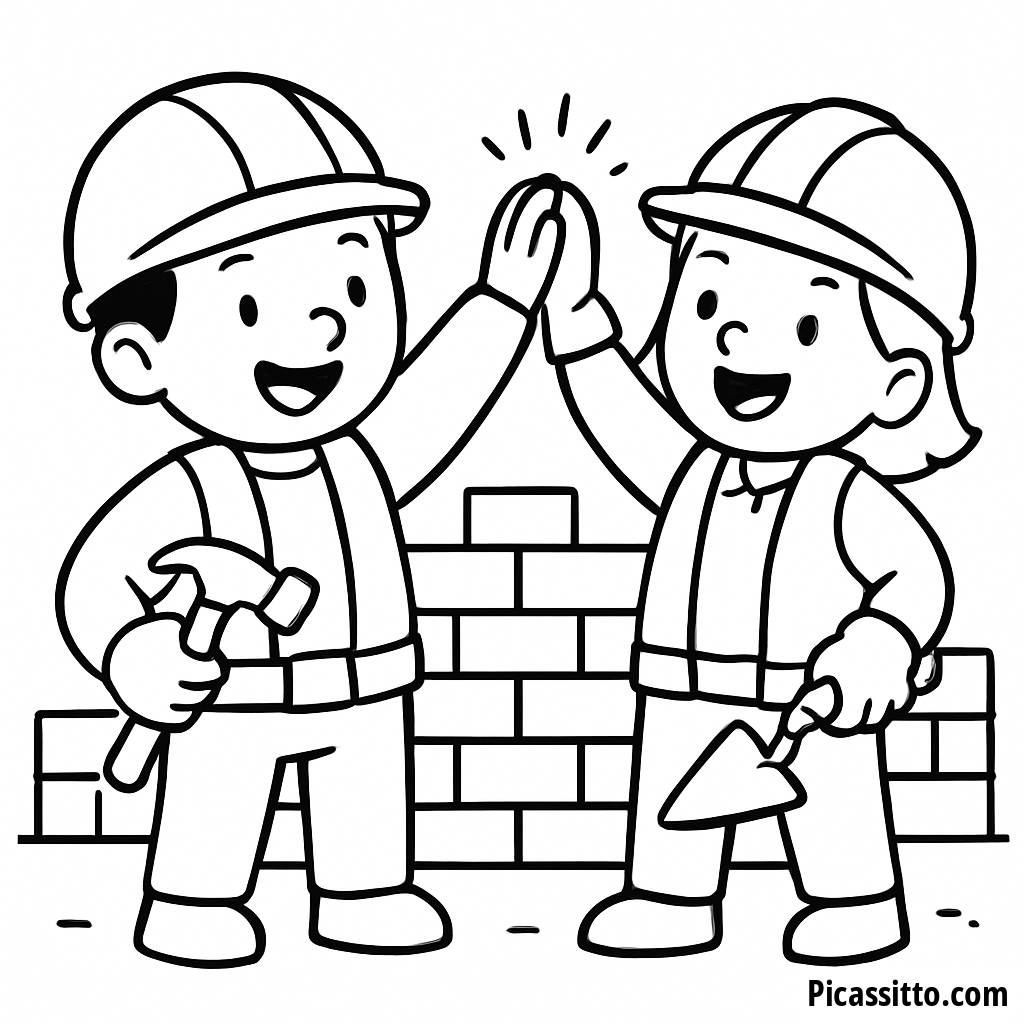 Página para Colorear de Trabajadores de Construcción Dándose la Mano