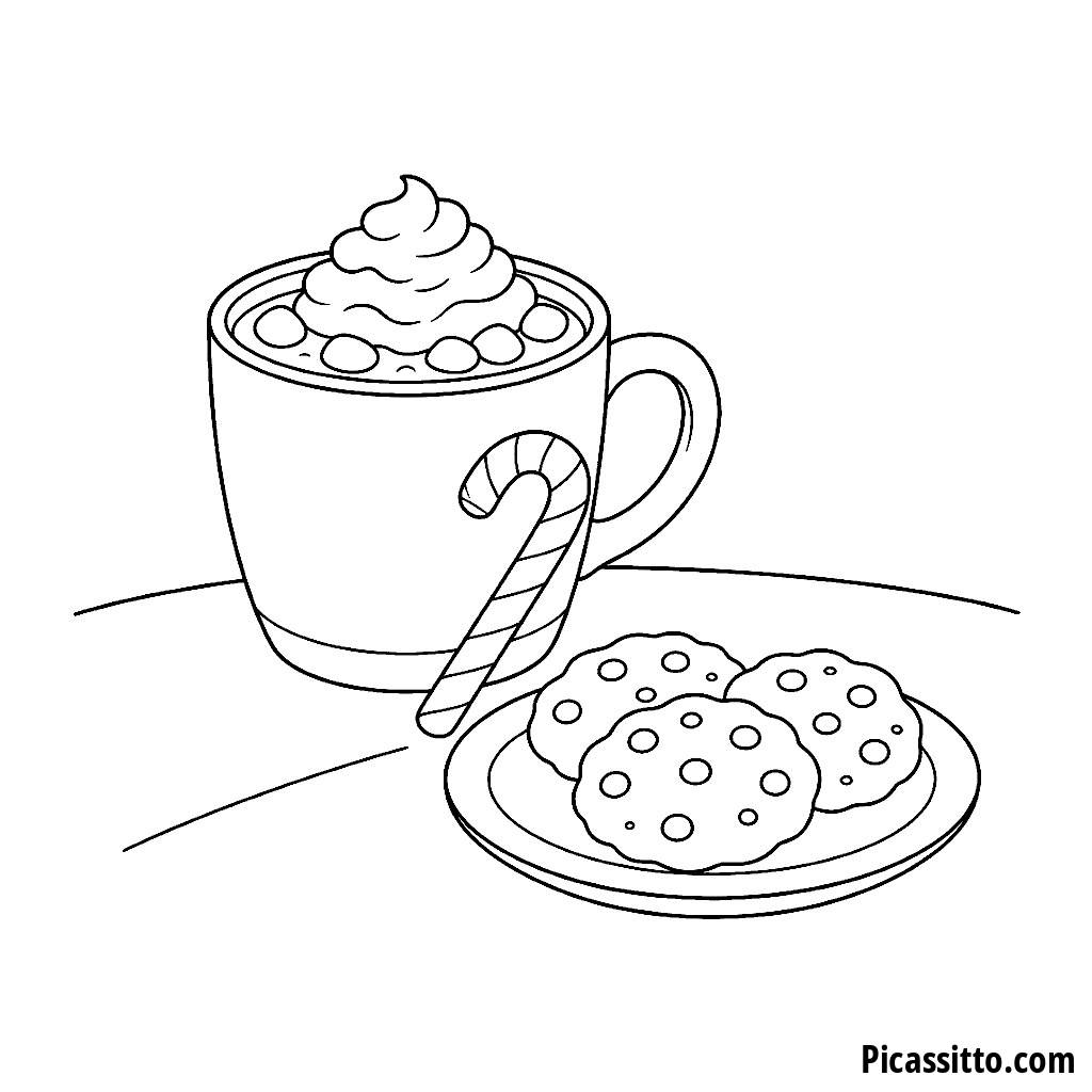 Caneca de chocolate quente com marshmallow para colorir