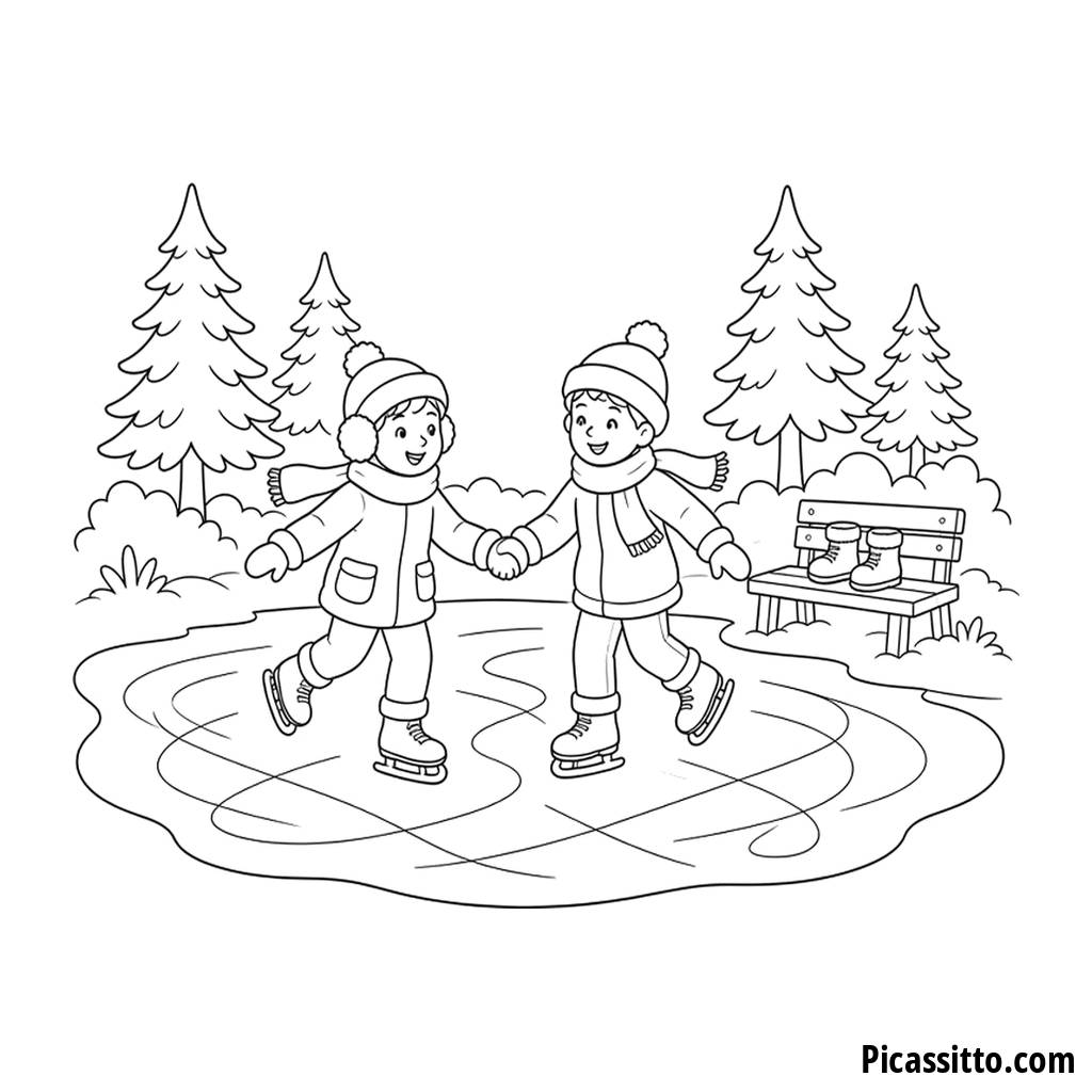 Skating Friends Holding Hands Coloring Page