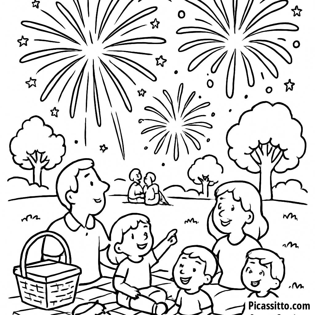 Malvorlage für Feuerwerk zum Unabhängigkeitstag