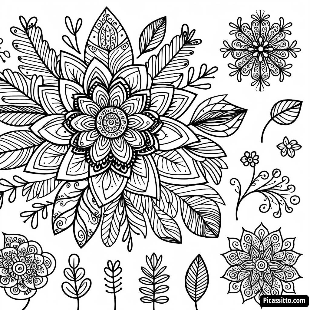 Pagina da Colorare Fiore Intricato con Zentangle