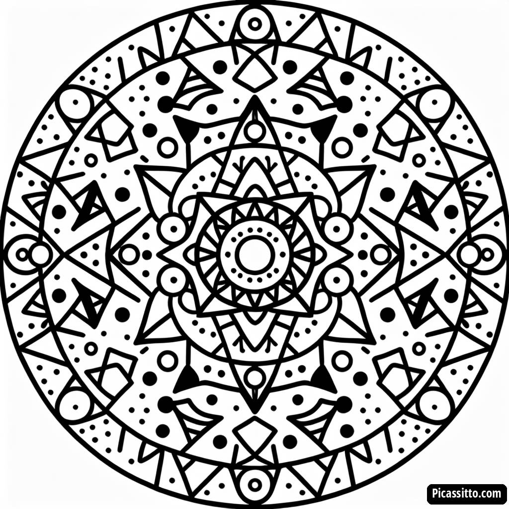 Page à Colorier Mandala Intriqué de Triangles et Cercles