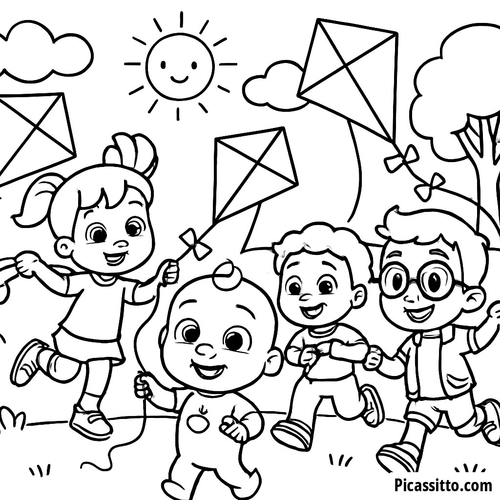 JJ and Friends Kite Flying Coloring Page