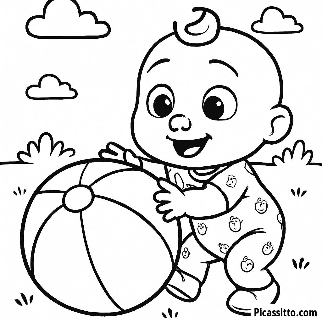 Página para Colorear de JJ y la Pelota de Playa Colorida