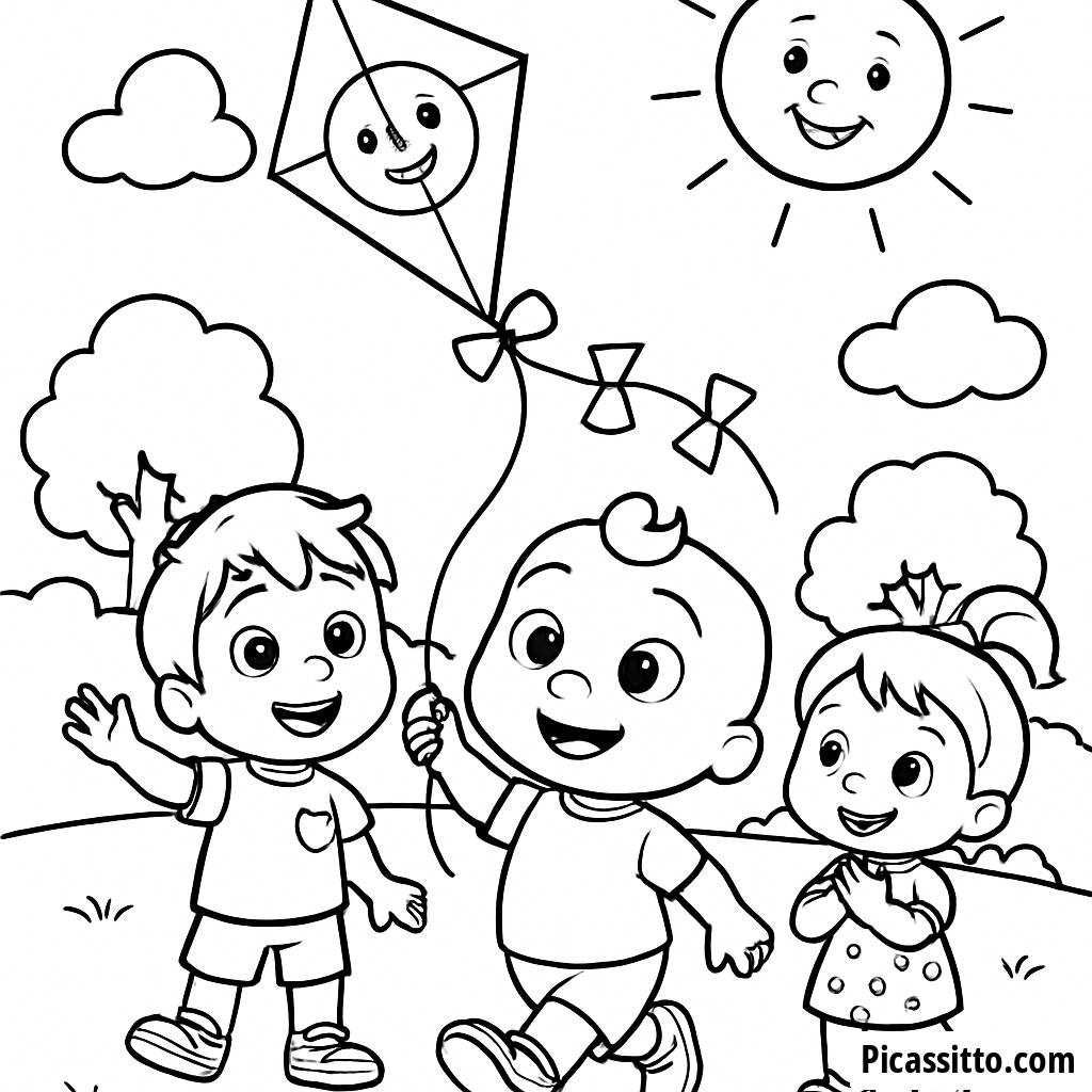 JJ's Colorful Kite Adventure Coloring Page