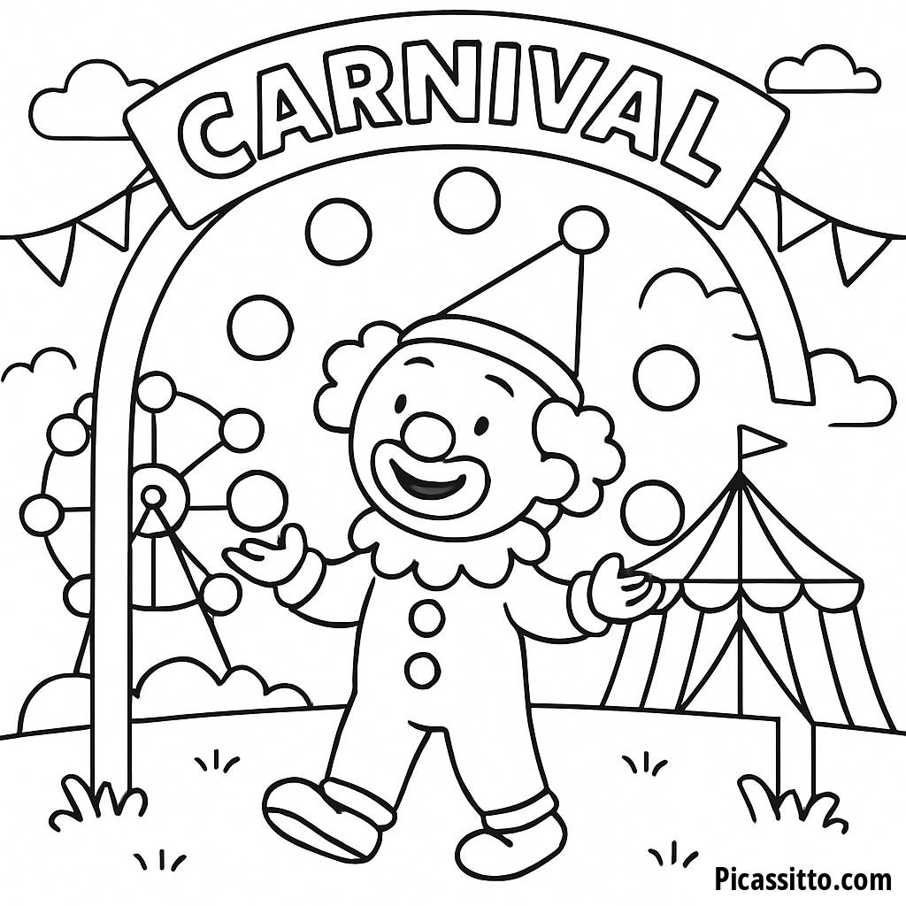 Jolly Clown Juggling Coloring Page