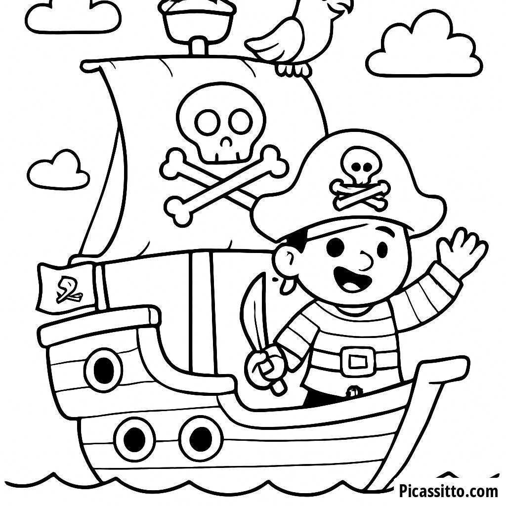 Fröhliche Piratenschiff Ausmalbild