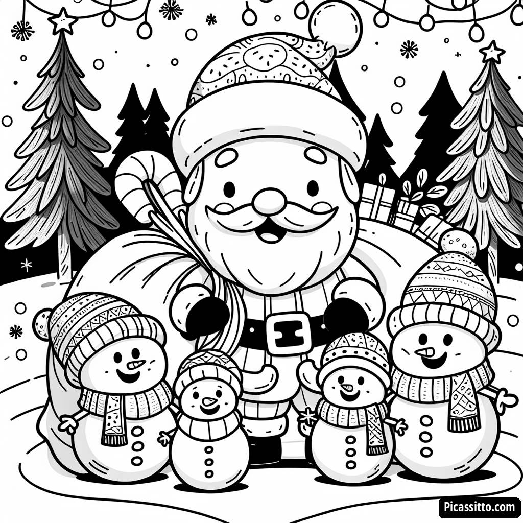 Pagina da Colorare di Babbo Natale Felice