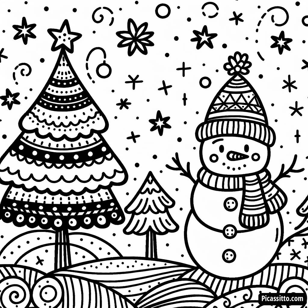 Pagina da Colorare di un Simpatico Pupazzo di Neve
