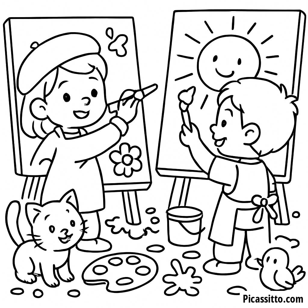 Página para Colorear de Artistas Alegres