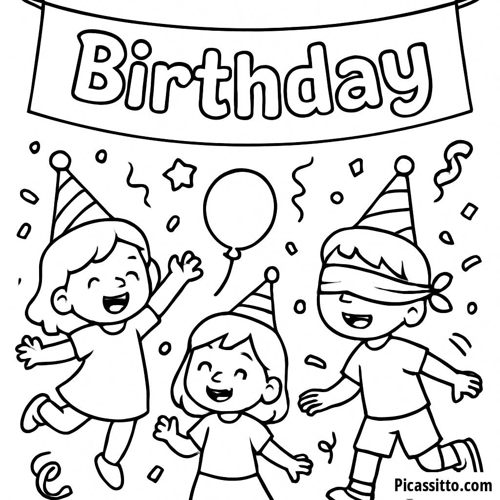 Página para Colorear de Celebración de Cumpleaños Alegre