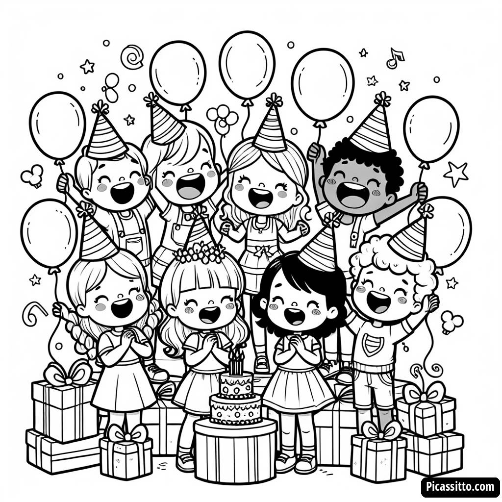 Pagina da Colorare dei Cantanti di Compleanno Felici