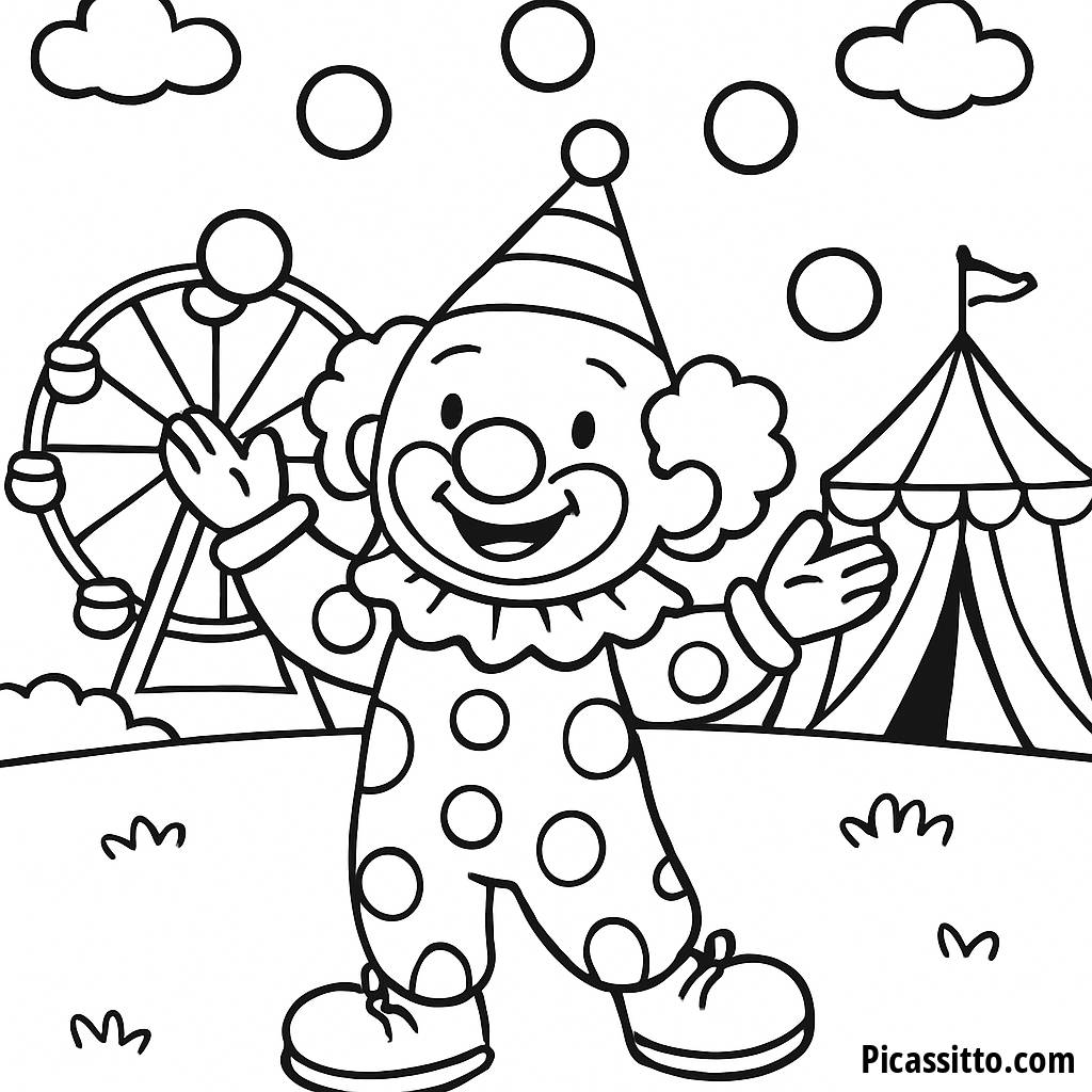 Pagina da Colorare: Clown Gioioso che Giocoliere