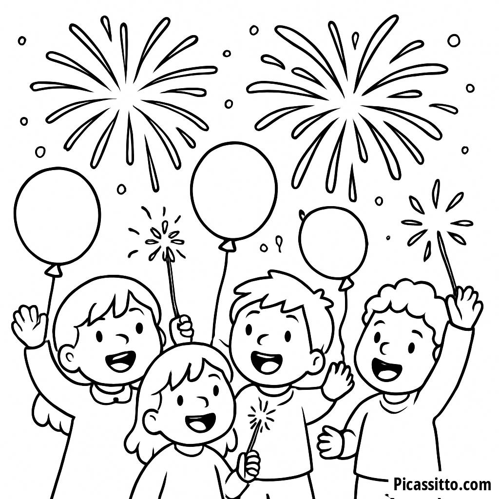 Joyful Fireworks Coloring Page