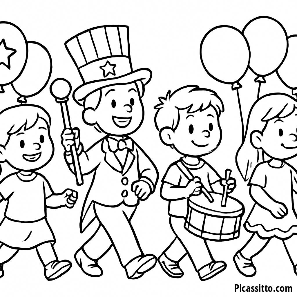 Página para Colorear del Alegre Desfile del Día de la Independencia
