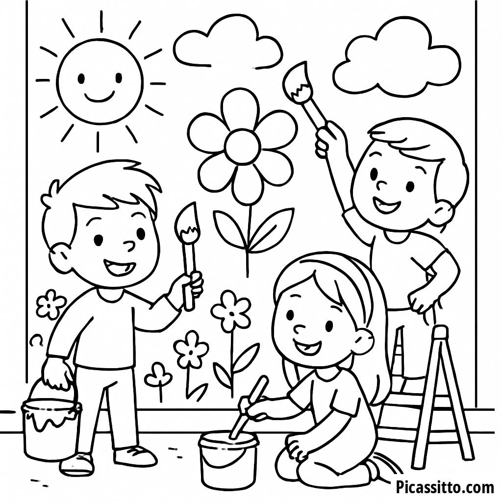 Página para Colorear de Pintura de Mural Alegre
