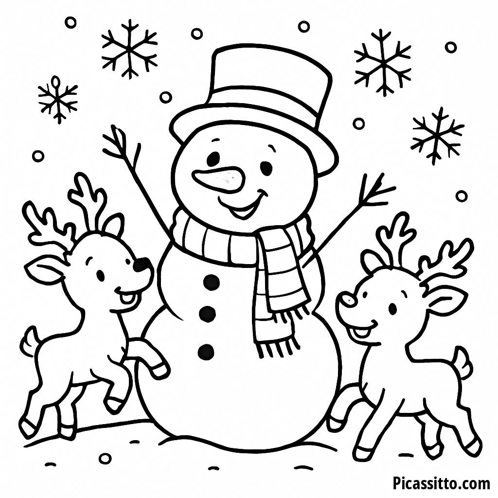 Página para Colorir de um Alegre Boneco de Neve