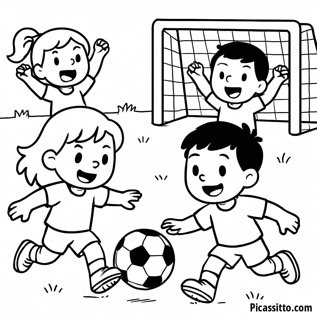 Página para Colorear de un Juego de Fútbol Alegre