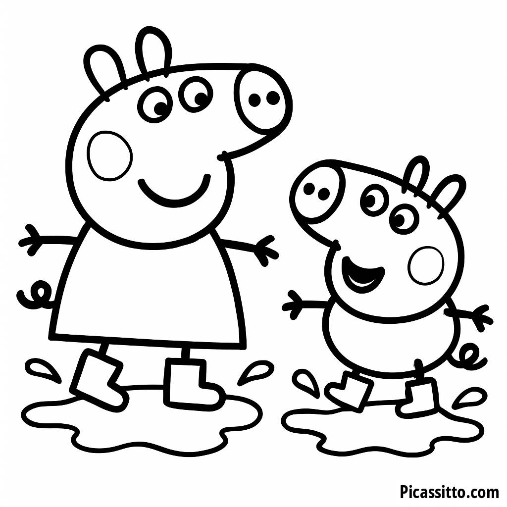 Jump into Fun with Peppa and George Coloring Page