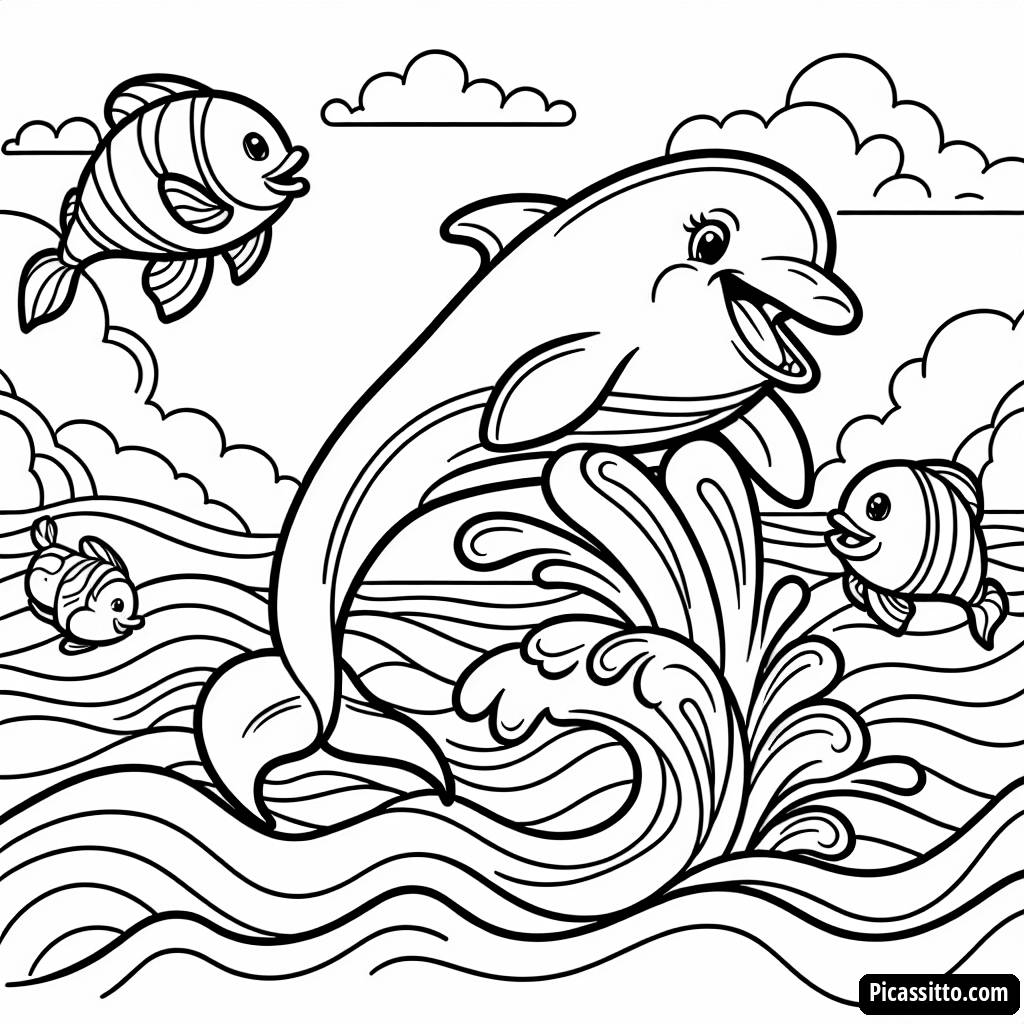 Раскраска с Прыгающим Дельфином