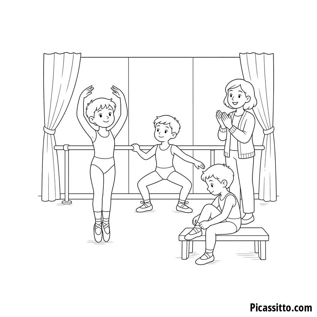 Ausmalbild Kinder in der Ballettstunde