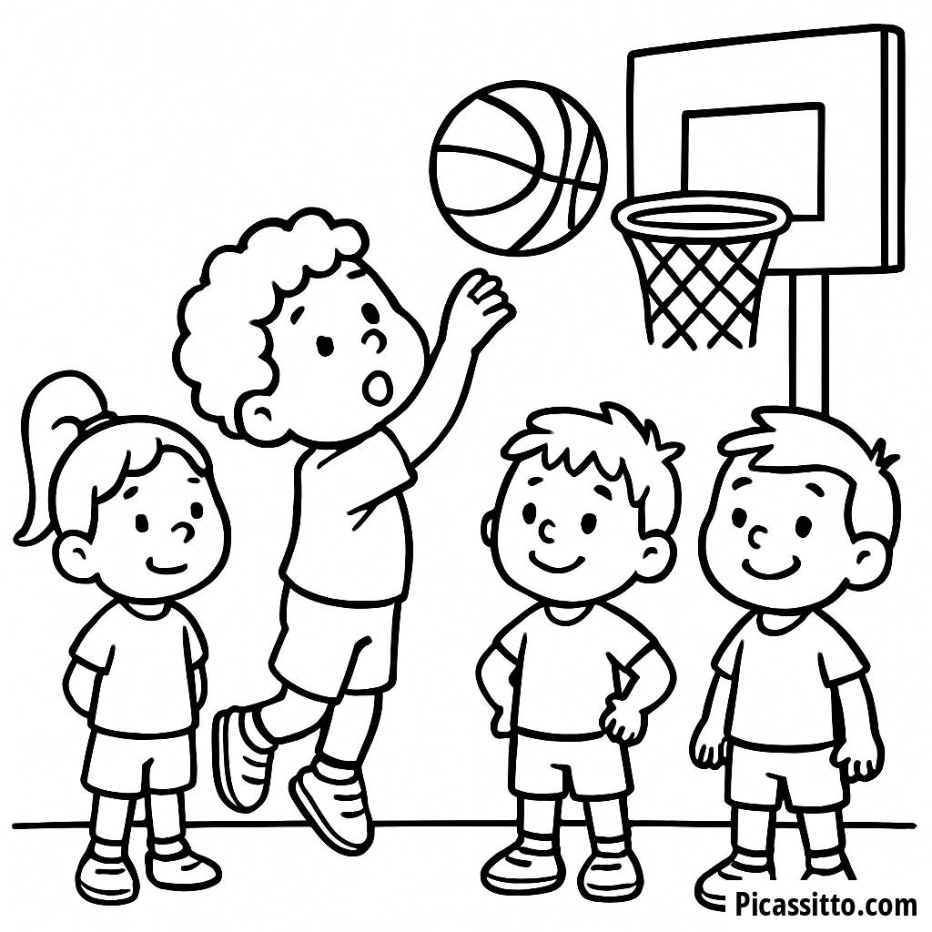Malvorlage von Kindern, die Basketball Spielen