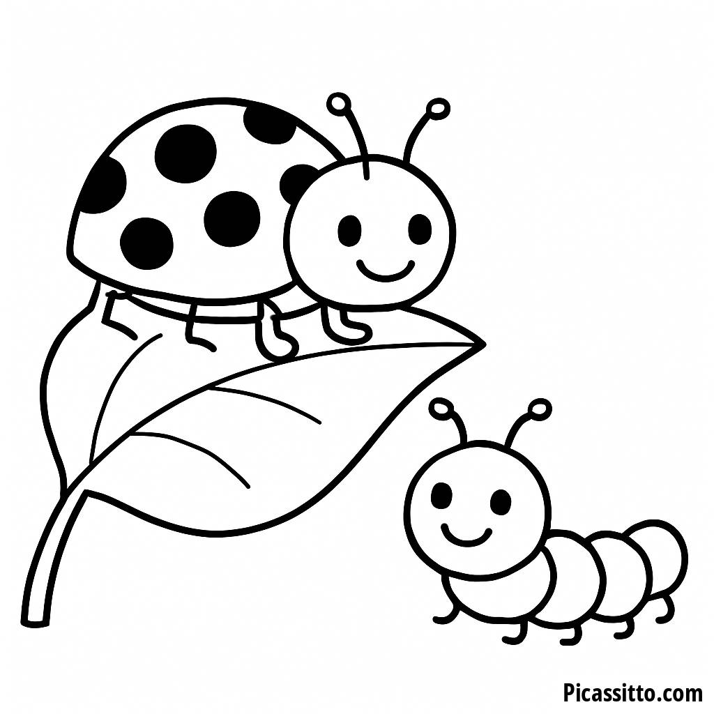 Página para Colorear de Mariquita y Oruga