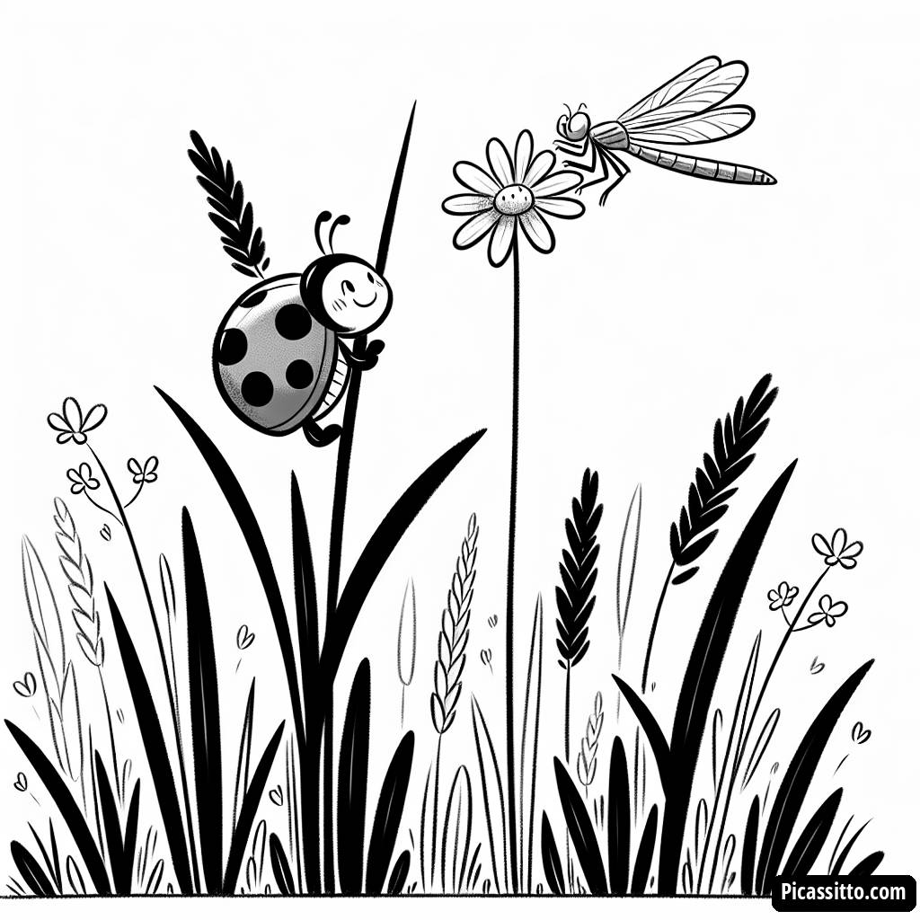 Раскраска Божья коровка и Стрекоза