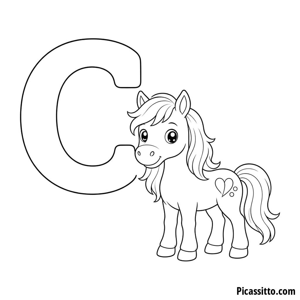 Раскраска с буквой C: C de caballo (лошадь)