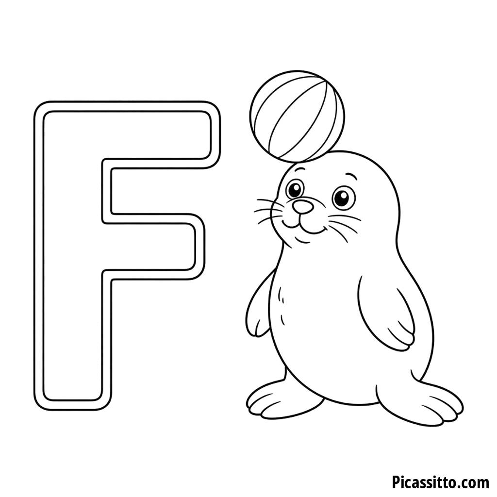 Ausmalbild Buchstabe F: F de foca (Robbe)