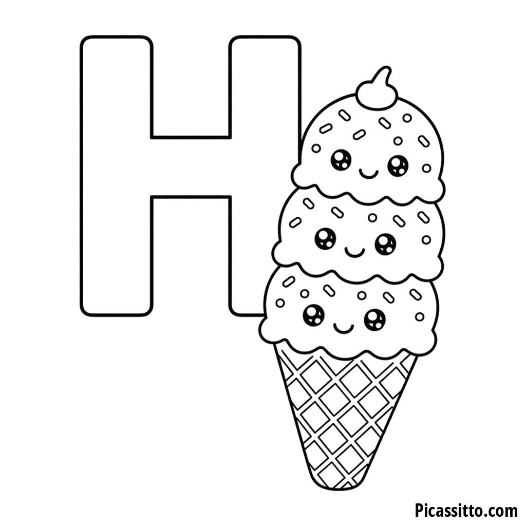 Ausmalbild Buchstabe H: H de helado (Eis)