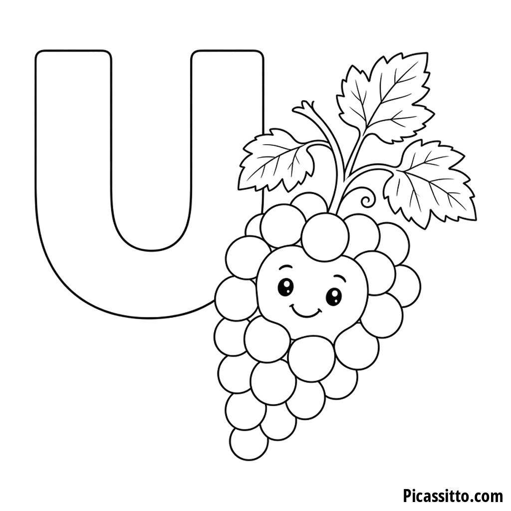 Ausmalbild Buchstabe U: U de uvas (Trauben)