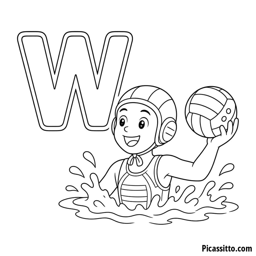 Ausmalbild Buchstabe W: W wie Wasserball