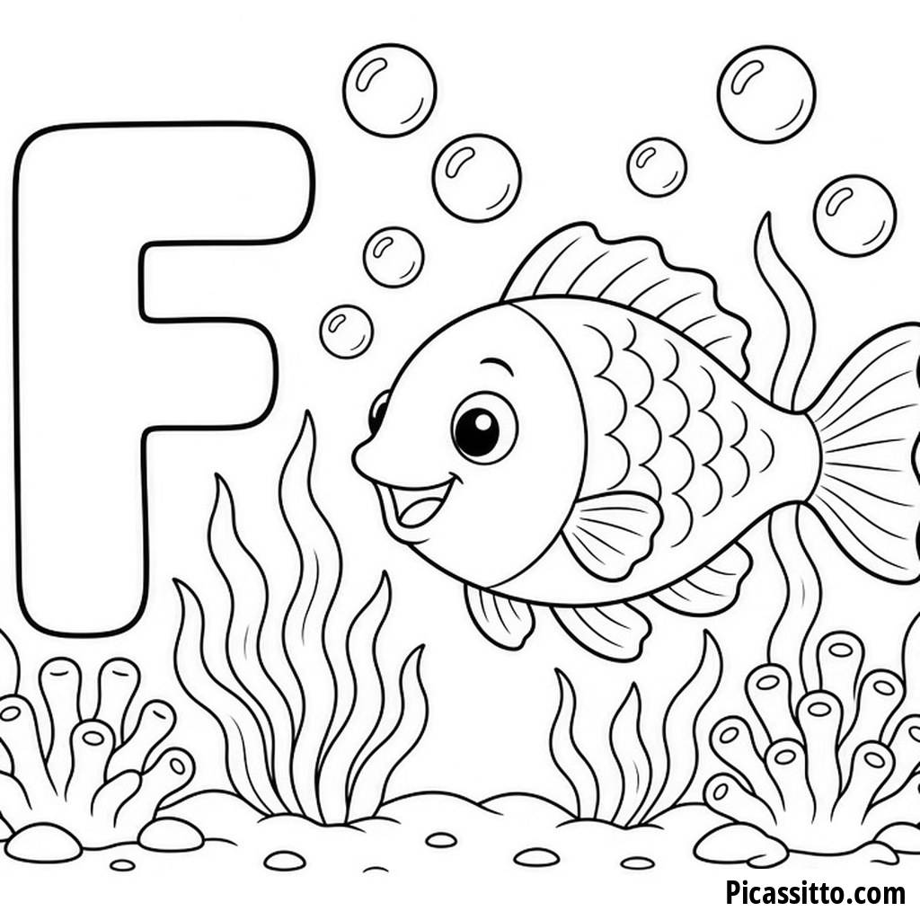 F is for Fish Coloring Page