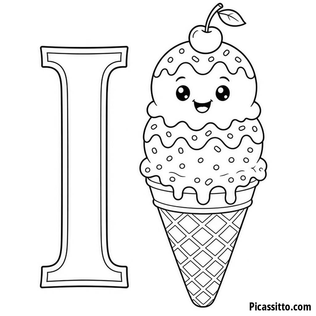 I is for Ice Cream Coloring Page