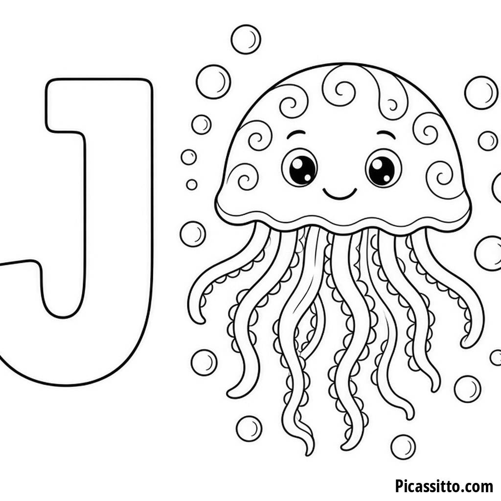 J de Água-viva - Desenho para colorir