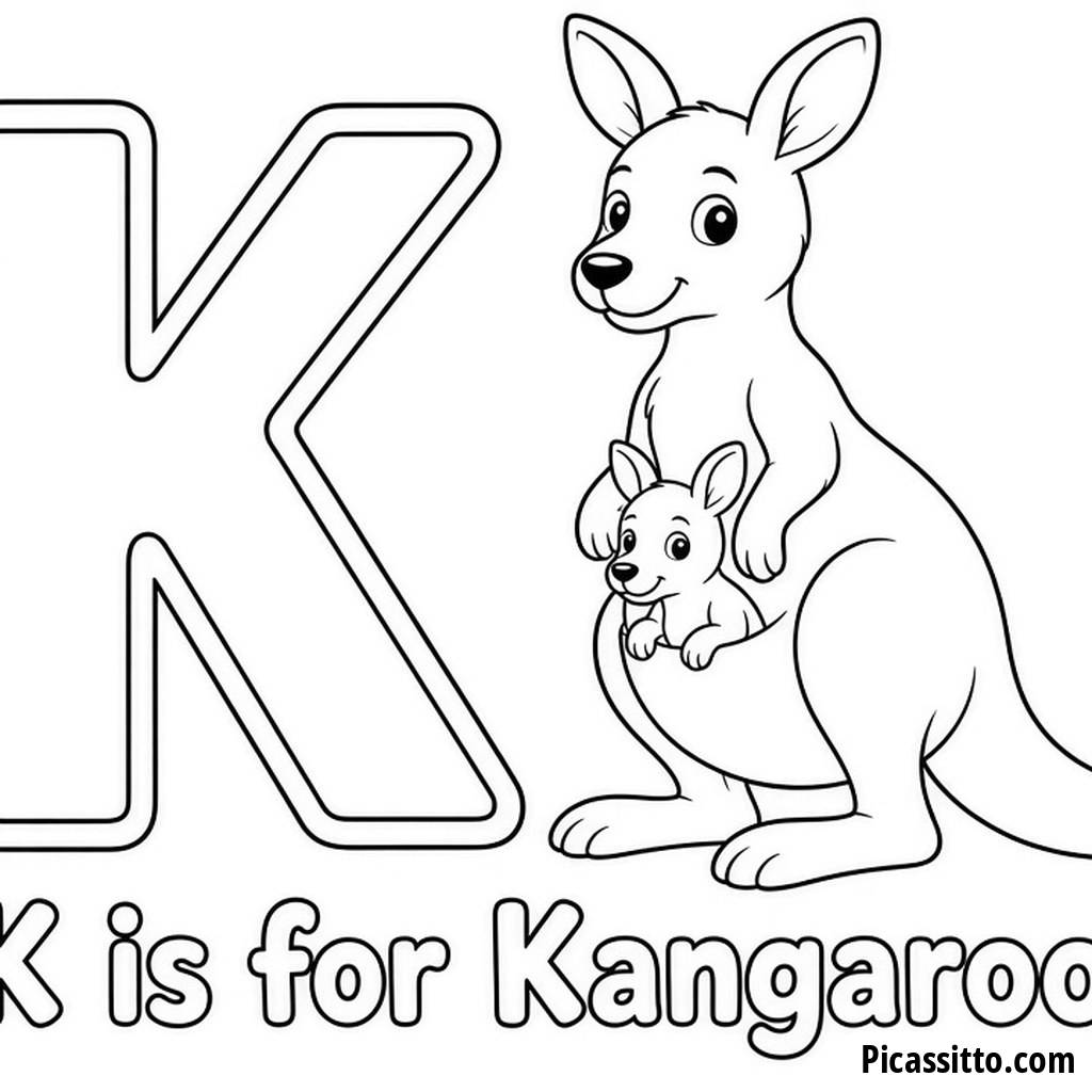 K wie Känguru - Ausmalbild