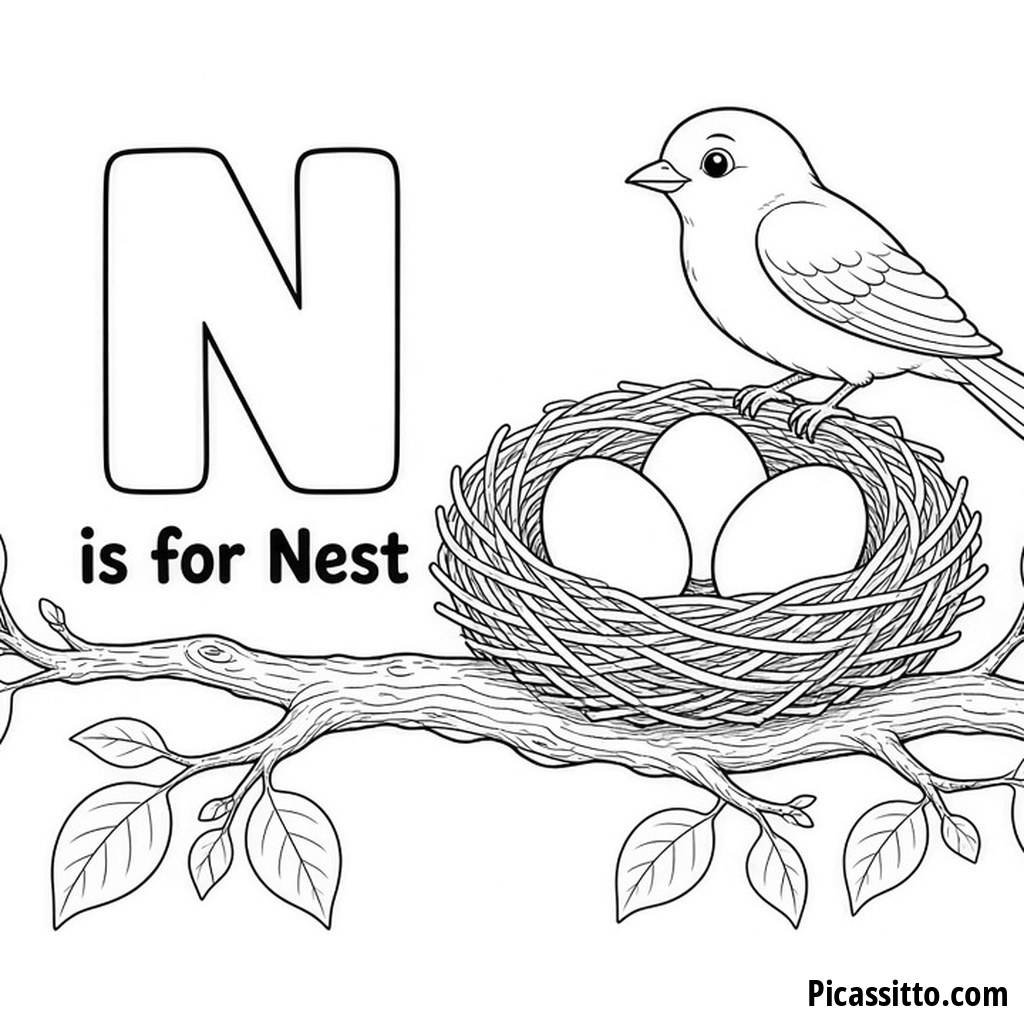 N come Nido - Disegno da colorare
