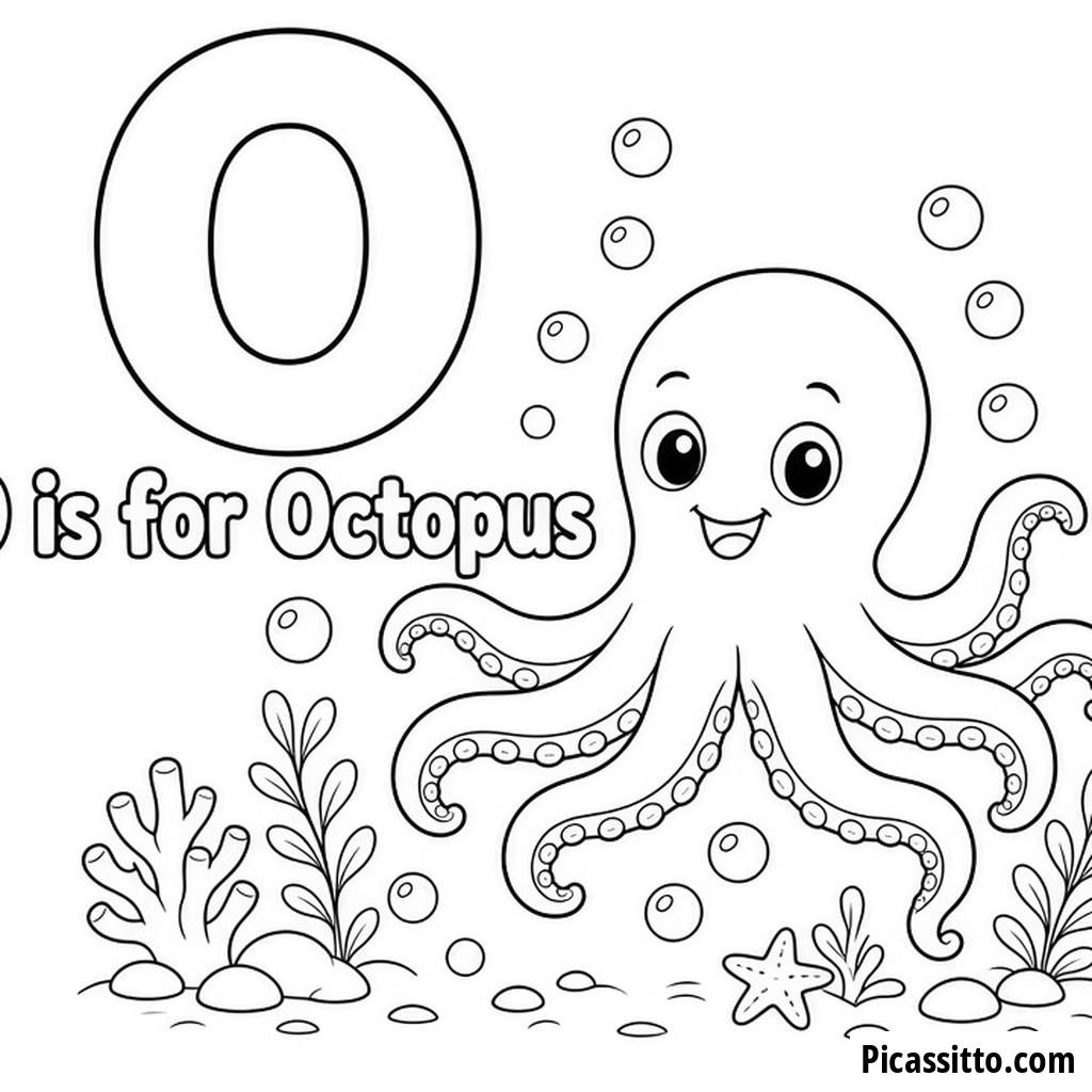 O wie Oktopus - Ausmalbild