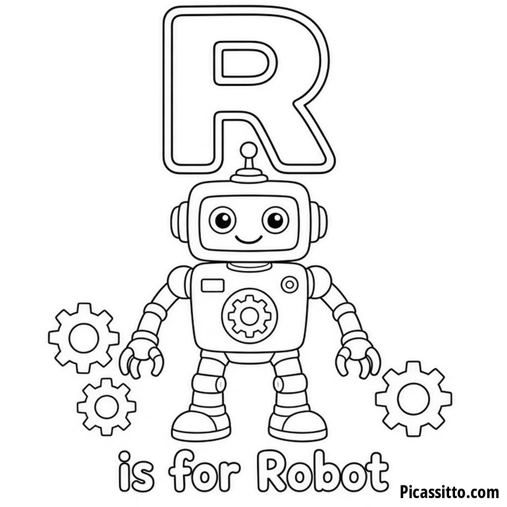 R de Robô - Desenho para colorir