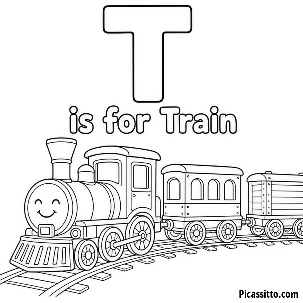 T is for Train Coloring Page
