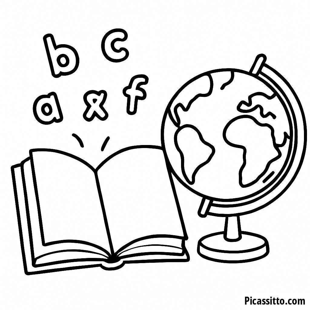 Página para Colorear de un Libro Mágico y un Globo