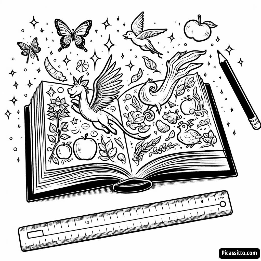 Malbuchseite mit Magischen Kreaturen