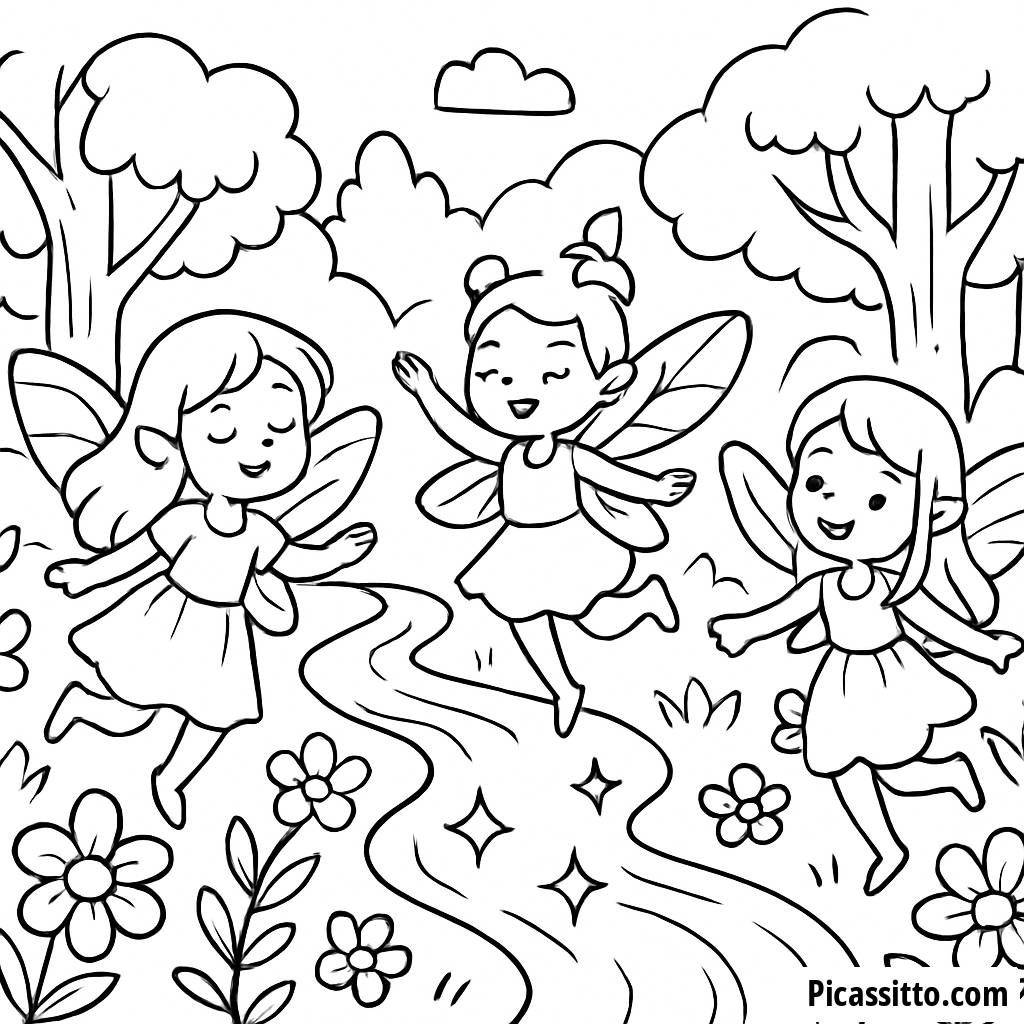 Página para Colorear de Hadas en el Bosque Mágico