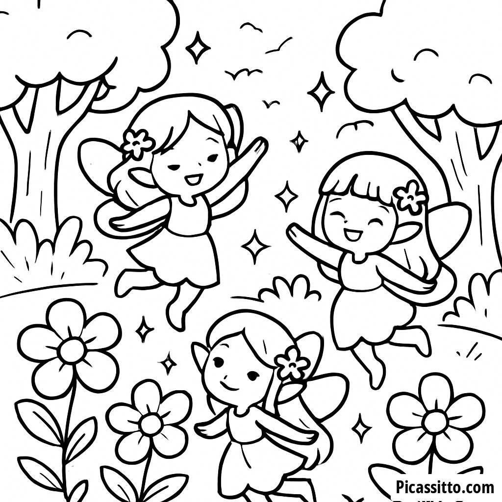 Pagina da Colorare delle Fate nella Foresta Magica